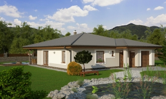 House with a garage and a covered terrace. The garage may be converted into another room.